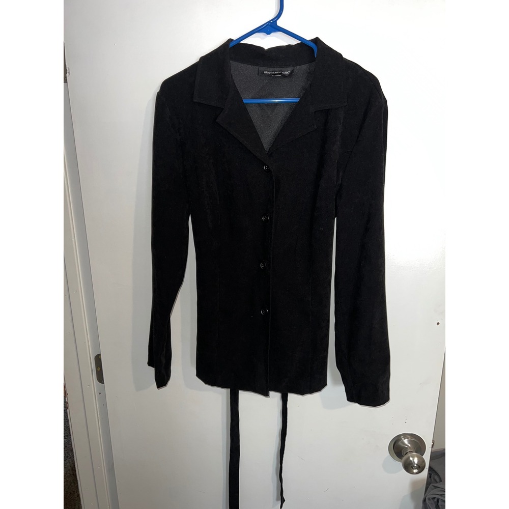 Briggs New York Women Black Faux Suede Button Down Shirt Size 12 Back Tie Top